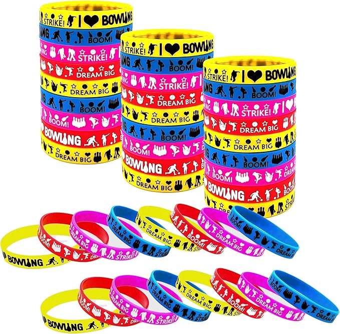 36 PCS Bowling Motivational Silicone Wristbands Rubber Bracelets Bulk for Baby Shower/Events/Carnival/Birthday Party Favors Supplies Decorations Goodie Bag Favor Stuffers