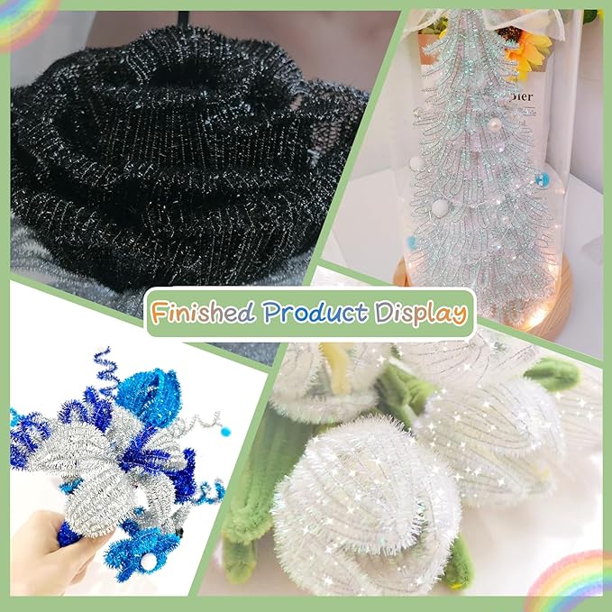 Hssugi Pipe Cleaners, 100PCS Christmas Pipe Cleaners Craft Supplies, Glitter Dazzling Color Pipe Cleaners Bulk Fuzzy Sticks for DIY Art and Craft Projects Home Decoration