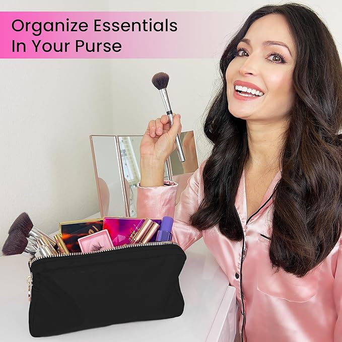 DANCOUR Nylon Makeup Bags for Women Large Preppy Travel Toiletry Pouch Cosmetic Bag Makeup Organizer