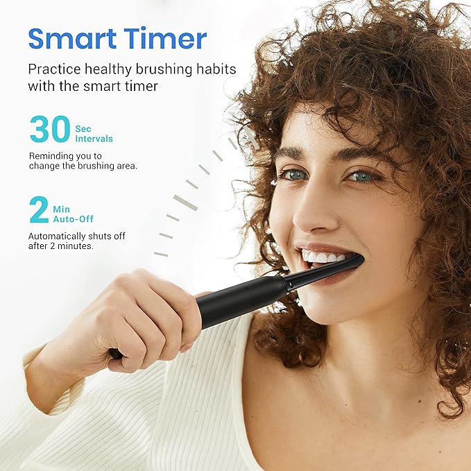 Etekcity Electric Toothbrush for Adults and Kids, 8 Soft High-Density Brush Heads, Fast Charge 2.5 Hours Last 30 Days, 2 Minutes Smart Timer, 5 Modes & Travel Case, Black