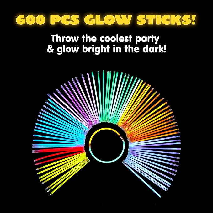 JOYIN 100 Pcs 8" Glowsticks, Bracelets Necklaces, Glow in the Dark Party Favors, Easter, Christmas, Halloween Supplies Pack, Football Party Supplies