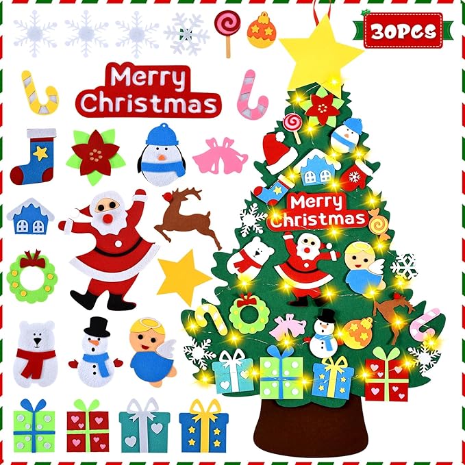 Felt Christmas Tree - 3.4 FT Christmas Decorations for Toddlers with 30 Pcs Ornaments,DIY Xmas Gifts for Door Wall Hanging Decorations