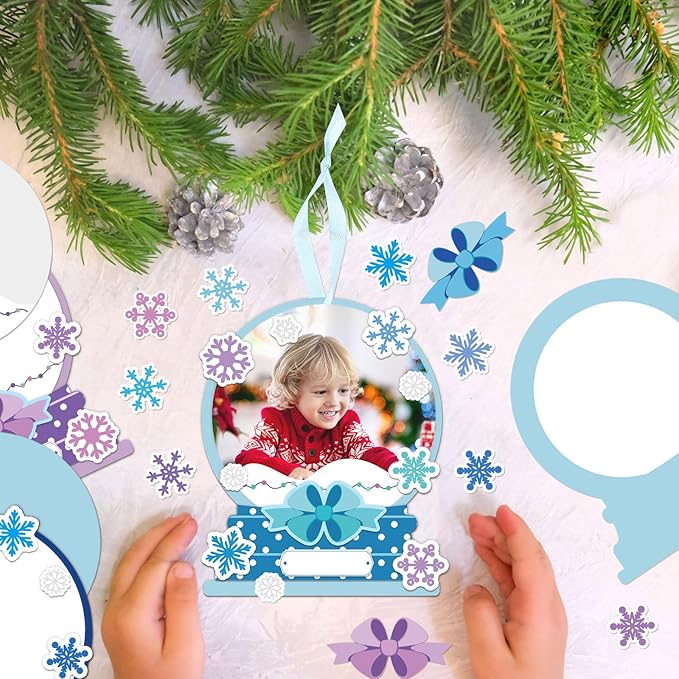Barydat 24 Set Snow Globe Picture Frame Craft Kits Paper Winter Crafts for Kids Bulk Christmas Tree Ornament Winter Photo Frame Crafts for Home Classroom Activities Xmas Party Decoration