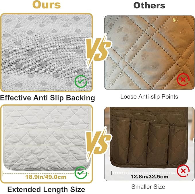 Remote Control Holder for Recliner,Armchair Caddy,Non Slip Sofa Armrest Storage Organizer for Recliner Couch with 6 Pockets for TV Remote,Cell Phone,Magazine (Off-White)