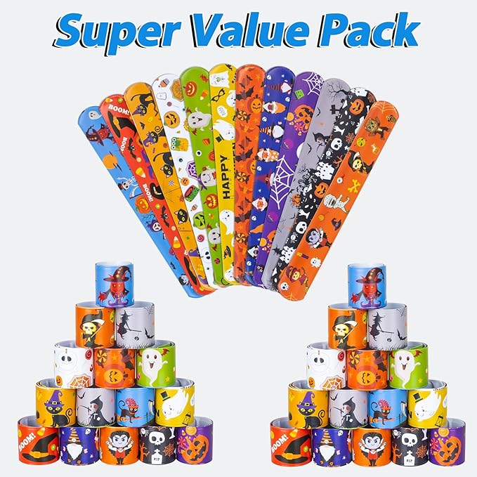 36 Pieces Halloween Slap Bracelet for Kids, 12 Styles Colorful Halloween Slap Wristbands Bulk for Kids Party Favors Toys Prizes Goodie Bags Fillers