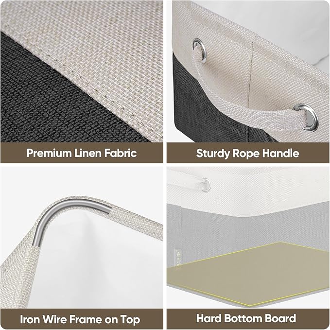 BALEINE 1 Pack Fabric Storage Bins for Shelves, Linen Storage Baskets for Organizing, Decorative Closet Bins for Clothes, Home (Black, 15''x11''x9.5'')