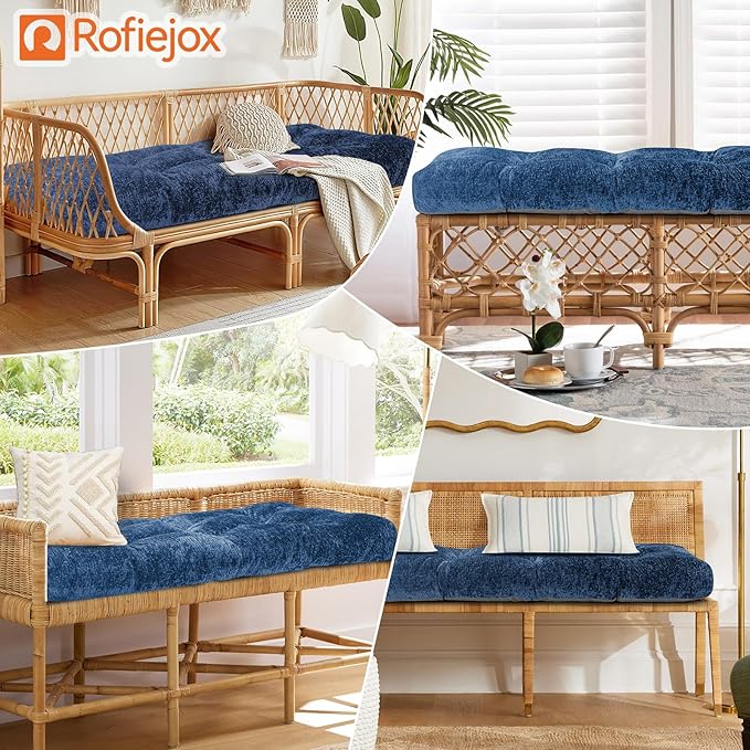 Bench Cushion 36 Inch - Luxury Chenille, High-Density Memory Foam, Non-Slip Bottom, Soft Durable Indoor Tufted Long Seat Cushion for Window Garden Furniture (Blue, 36x14x4 Inch)