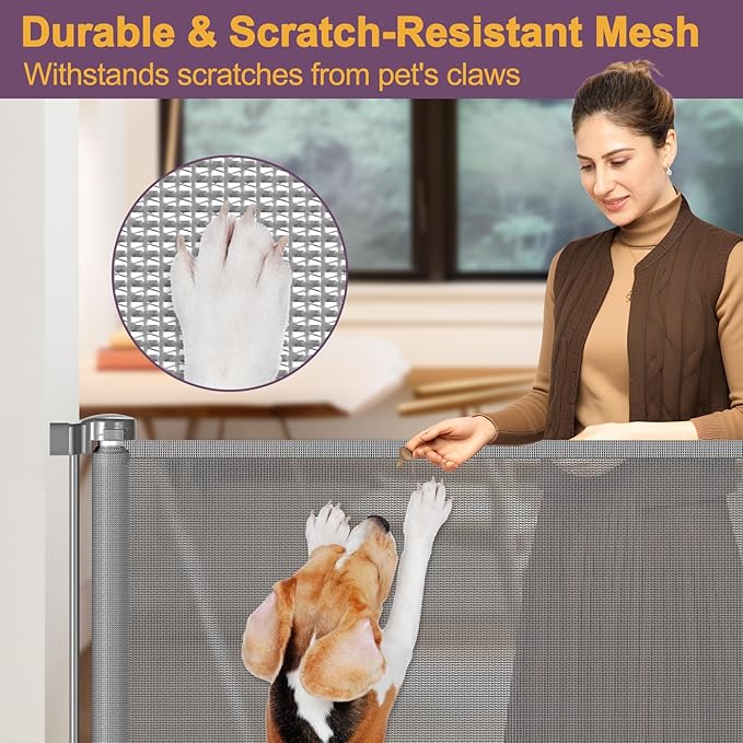 42" Tall X 60" Wide Retractable Pet Gates for Doorways Extra Tall Baby Gates for Dogs Tall Mesh Dog Gate Tall Retractable Gates for Baby and Pet Indoor Outdoor Mesh Cat Gate (Gray)