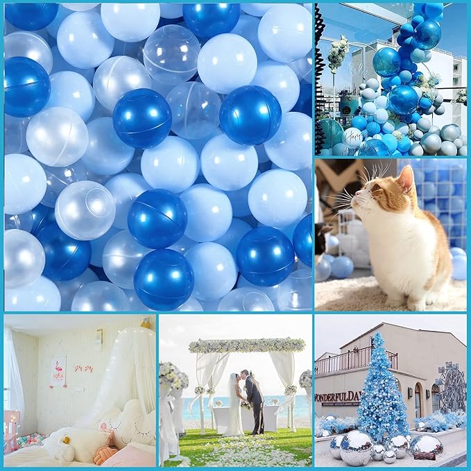 GOGOSO Ball Pit Balls - Phthalate BPA Free Non-Toxic Plastic Balls,Blue White Clear 100pcs 2.15inch Gift for Baby Shower, Birthday, DIY and Toddlers Play Party Decoration