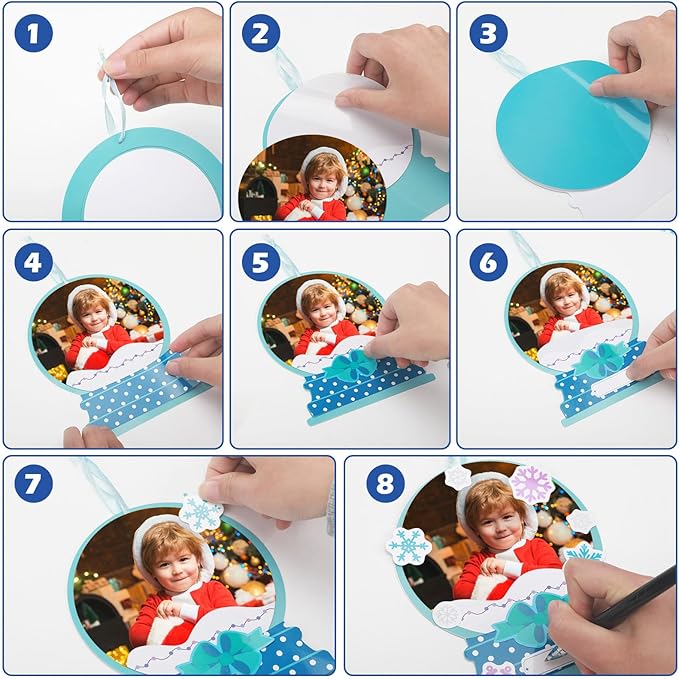 Barydat 24 Set Snow Globe Picture Frame Craft Kits Paper Winter Crafts for Kids Bulk Christmas Tree Ornament Winter Photo Frame Crafts for Home Classroom Activities Xmas Party Decoration