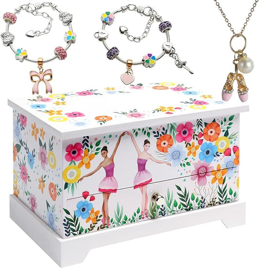 ABI + OLIE Ballerina Kids Jewelry Box for Girls - Little Girls Jewelry Box - Musical Jewelry Box for Girls 4-6 and 6-12- Music Boxes for Girls - Perfect Dance Recital & Birthday Gifts