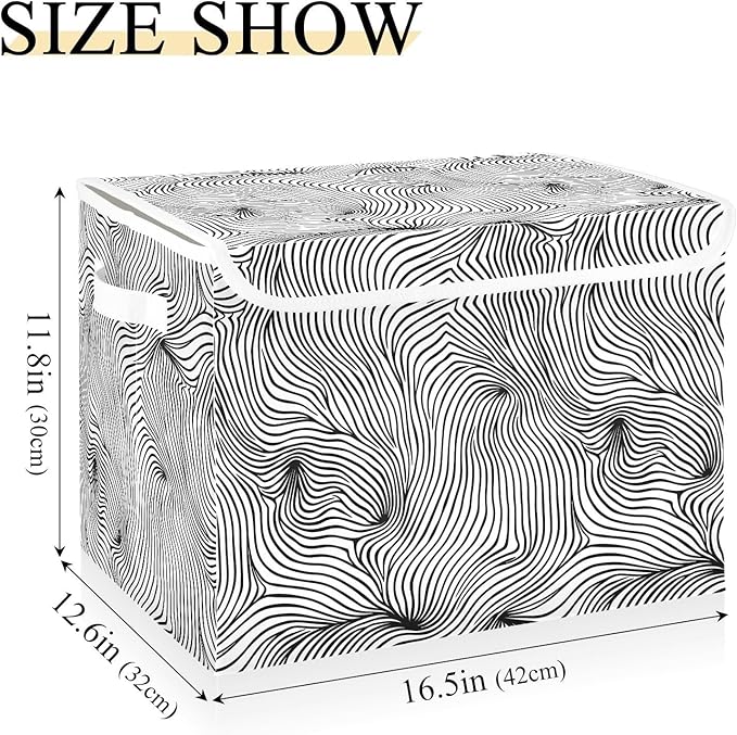 senya Large Storage Bins with Linen Collapsible Foldable Storage Cubes Fabric Closet Organizer Containers box with Flip-Top Lid for Home Bedroom Office 16.7 x 12.6 x 11.8in (Line)