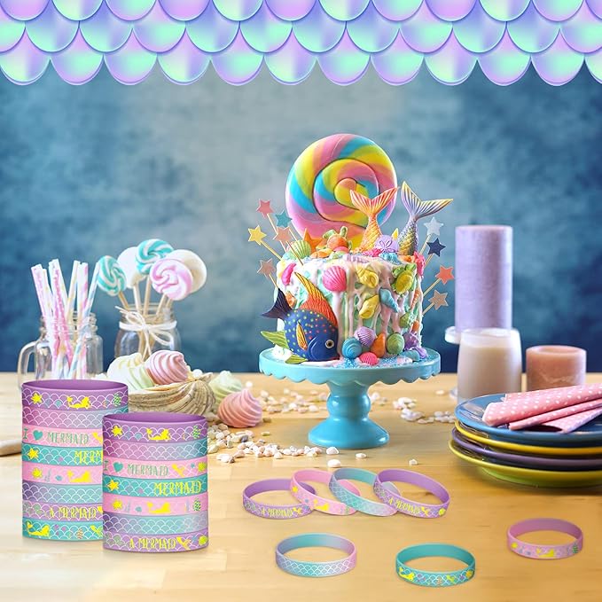 24 Pack Mermaid Silicone Wristband Mermaid Scale Bracelets I'm a Mermaid Wristband Mermaid Party Goody Bag Favors for Boys Girls Mermaid Birthday Party Under The Sea Themed Baby Shower Supplies