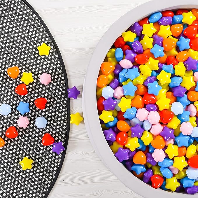 GOGOSO Ball Pits Balls for Toddlers, 100 Stars Hearts Florid Shapes Ball, Flowers Plastics Balls for Bounce House, Pastel Ball for Kids Birthday Party Xmas Friendship Bracelet Banner Decor