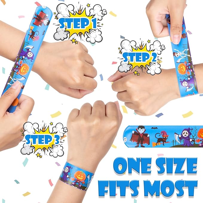 36 Pieces Halloween Slap Bracelet for Kids, 12 Styles Colorful Halloween Slap Wristbands Bulk for Kids Party Favors Toys Prizes Goodie Bags Fillers