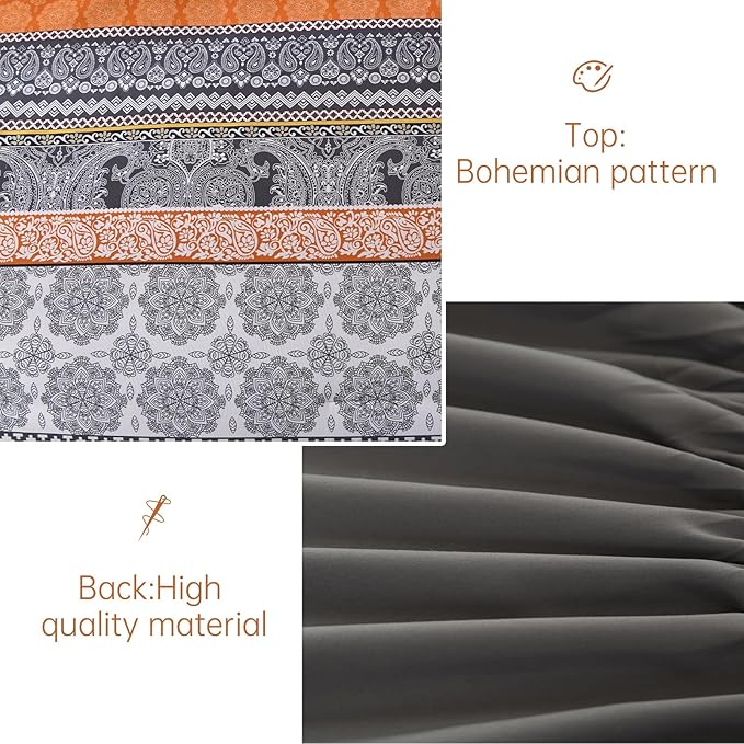Cottolester Boho Comforter Set Queen Size,8 Pieces Orange Bohemian Striped Bed in a Bag,Paisley Soft Microfiber Bedding Comforter Set