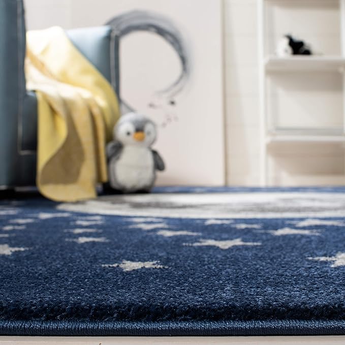SAFAVIEH Carousel Kids Collection Runner Rug - 2'3" x 10', Navy & Grey, Non-Shedding & Easy Care, Ideal for High Traffic Areas for Boys & Girls in Playroom, Nursery, Bedroom (CRK135N)
