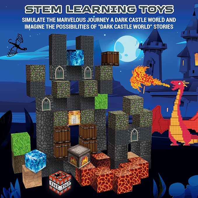 Magnetic Blocks - Build Magnetic Dark Castle Set - Magnetic Toys for Montessori Toddler Christmas Birthday Gifts - STEM Sensory Toys for 3 4 5 6 7 8 9 10 Year Old Boys & Girls