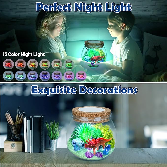 KKUYT Dinosaur Terrarium Kit for Kids, Light Up DIY Dinosaur Painting Craft Kit - Educational Arts and Crafts Science Kit to Build a Dinosaur Habitat, Kids Dinosaur Toys for Boys/Girls Age 4 5 6-12