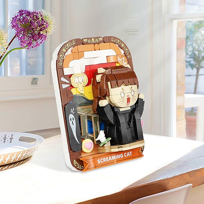 Cute 3D Painting Anime Toy Building Sets,Model Building Kits for Kids and Adults,Screaming Cat Building Blocks Sets ,Famous Art Sets for Women,Birthday Gifts for Kids(416+ Pieces Bricks)