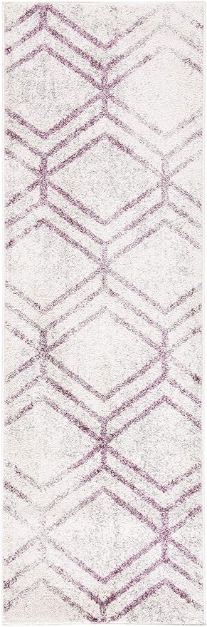 SAFAVIEH Adirondack Collection Runner Rug - 2'6" x 10', Ivory & Plum, Modern Geometric Distressed Design, Non-Shedding & Easy Care, Ideal for High Traffic Areas in Living Room, Bedroom (ADR253C)