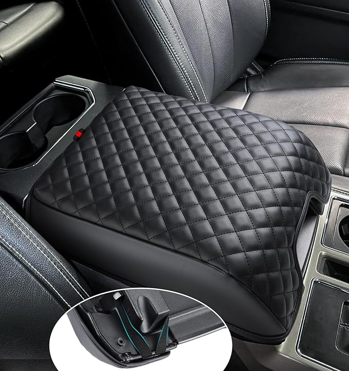 GLOYLEIX Center Console Cover for Ford F150 2015-2020, Armrest Cover for F250 F350 F450 2017-2022, Expedition 2018-2024, PU Leather Car Truck Interior Accessories Middle Console Cover, Bucket Seat