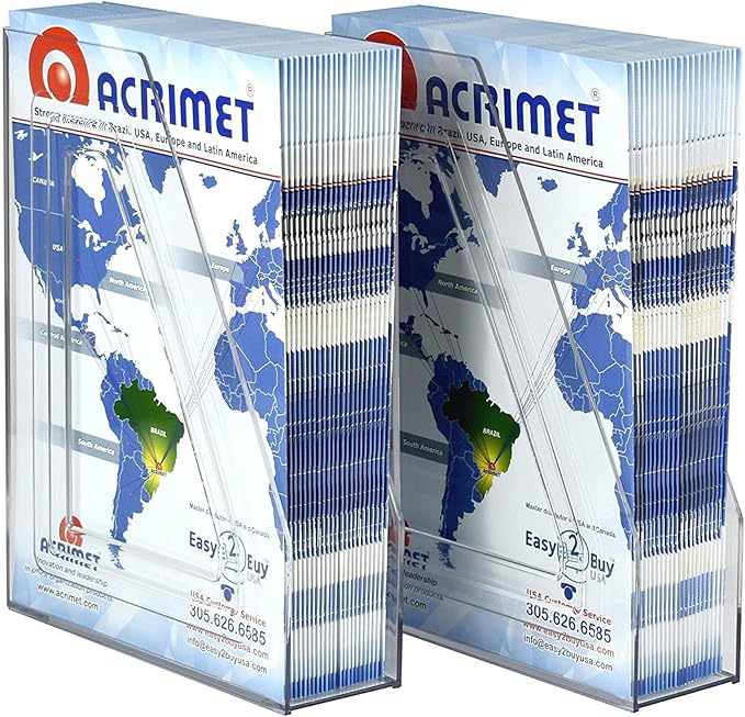 Acrimet Magazine File Holder – Vertical Rack for Documents, Folders and Mail, Durable Plastic Desk Organizer for Office & Home, Clear Crystal (2 Pack)