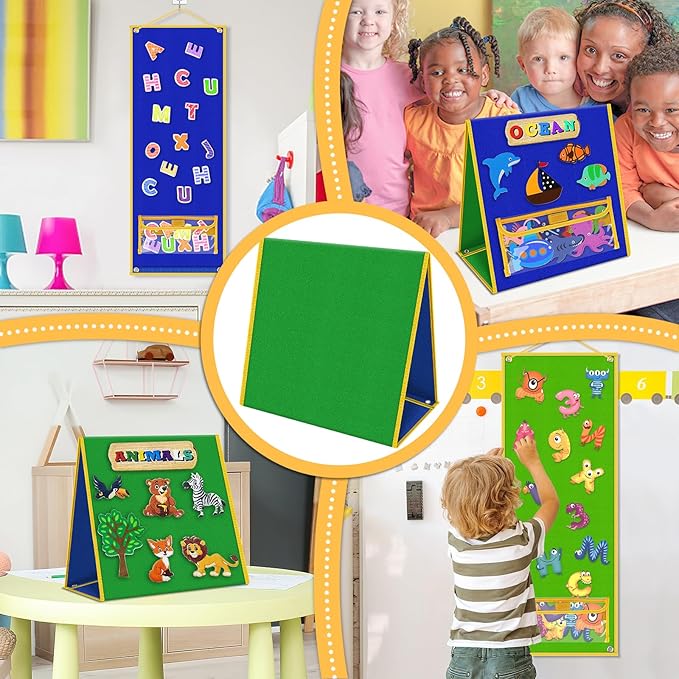 Foldable Felt Board for Toddlers Flannel Board Stories for Preschool Early Learning Interactive Storytelling Double Sided Felt Story Board Reusable Felt Play Boards for Kid (13 * 12)