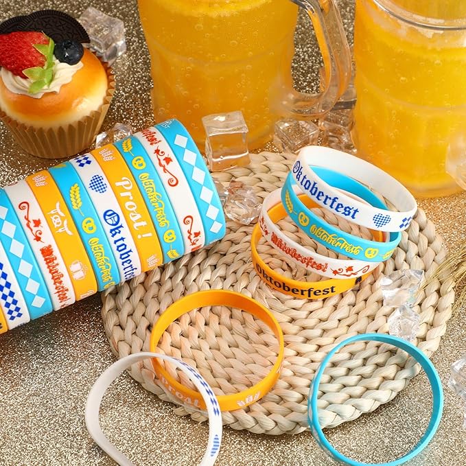 JUNEBRUSHS 42pcs Oktoberfest Party Favors Silicone Bracelets Rubber Wristbands Accessories for Beer Festival Oktoberfest Party Bavarian Style Decorations Supplies(6 Designs)