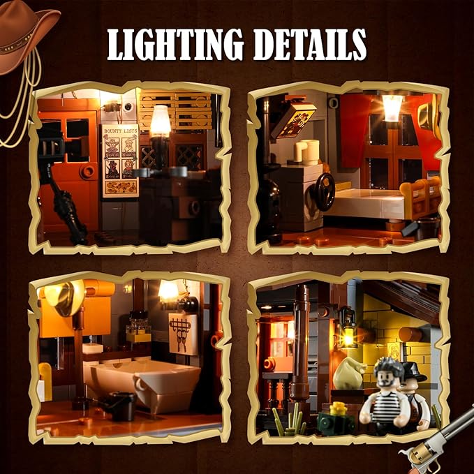 Funwhole Sheriff's-Office Lighting Building-Bricks Set - The Old West Sheriff's Office LED Light Construction Building Model Set 1240 Pcs for Adults and Teen