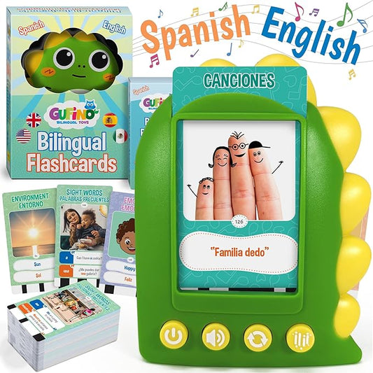 GUFINO Talking Flash Cards for Toddlers – 300 Fun and Interactive English & Spanish Flash Cards to Strengthen Cognitive Abilities & Boost Language Development – Learning Toys for Quality Family Time