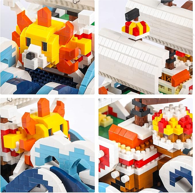 HI-REEKE Thousand Sunny Ship in a Bottle Micro Building Blocks Set, Anime Piece One Pirate Mini Bricks Boat Model Battleship Toy Kit for Adults Kids Teens -1601PCS