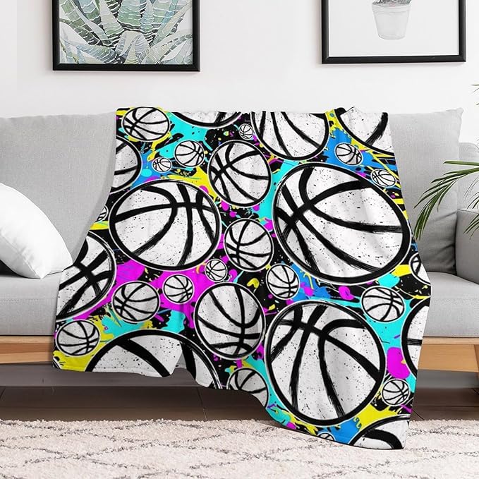 Basketball Throw Blanket - Soft Flannel Sports Basketball Blankets for Girls Boys Kids Basketball Lovers - Warm Basketball Throw Blankets for All Season Lap, Chair, Sofa - 50"x40"