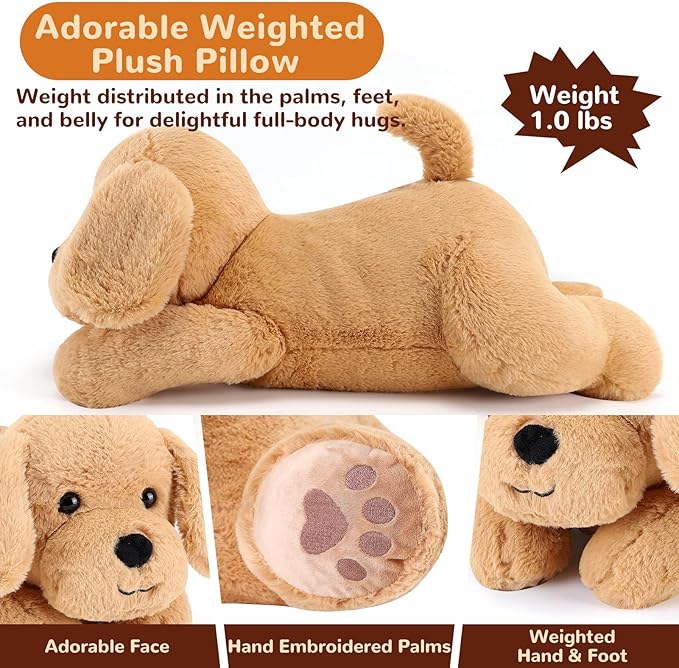 Yellow Lab Weighted Stuffed Animals - 12 Inch 1.0 Pounds Weighted Plushies Labradoodle Stuffed Animal - Small Dog Plush Pillow - Cute Plush Toy Gifts for Kids & Adults (12" 1.0 lbs)