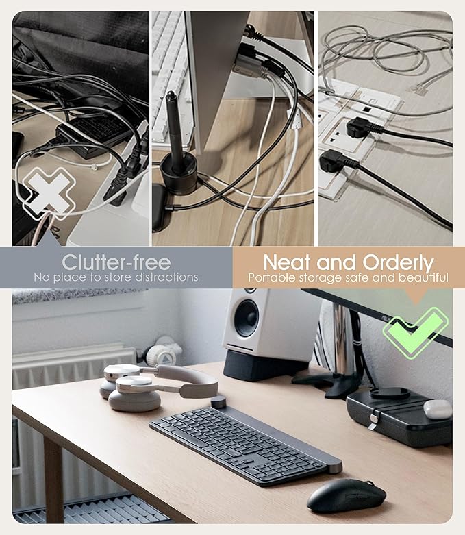 20Pcs Nearockle Silicone Cable Ties, 5.12 Inch Adjustable Cord Organizer Reusable Zip Ties for Charging Cords Earphone Computer Wire, Office Desk Cable Management Travel Accessories(Black)