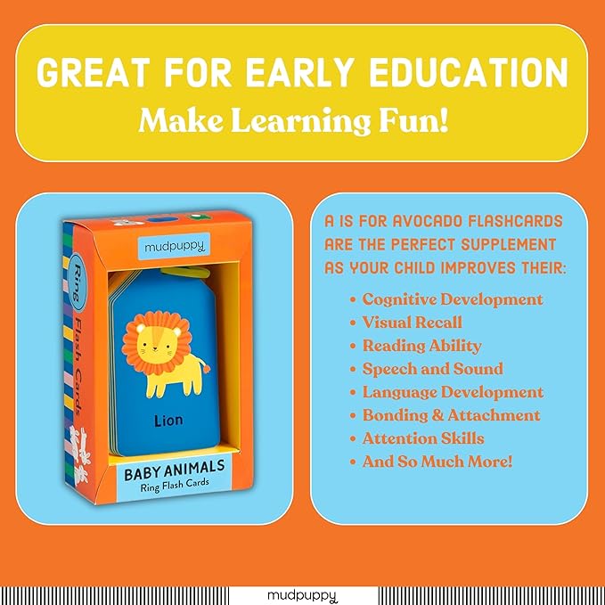 Mudpuppy Baby Animals — Ring Flashcards 26 Durable Double Sided Baby Animal Cards And Reclosable Ring With Colorful Art For Babies Ages 1+ Perfect For Preschool Or Travel For Teachers And Parents