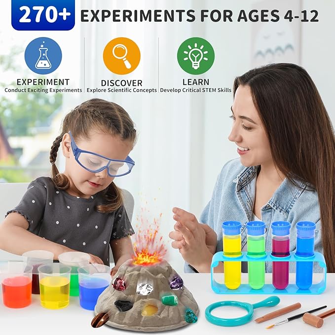 BATURU 270+ Science Experiments Kit for Kids Age 5-12, STEM Science Kit with Volcano, Crystal Growing & Gem Dig, Easter Basket Stuffers & Birthday Gifts, Homeschool Learning Toy