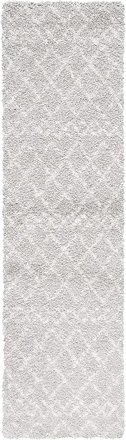 SAFAVIEH Berber Shag Collection Runner Rug - 2' x 10', Light Grey & Cream, Moroccan Design, Non-Shedding & Easy Care, 1.2-inch Thick Ideal for High Traffic Areas in Living Room, Bedroom (BER165B)