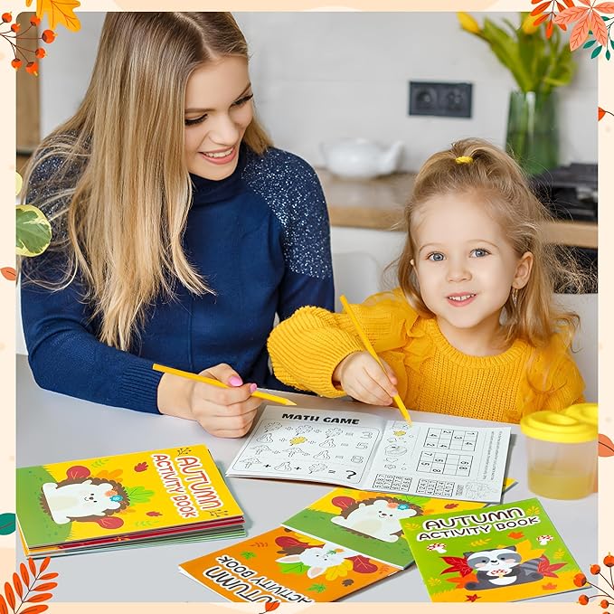 Fall Animal Activity Books for Kids - Autumn Theme Mini Games Coloring Book Set Bulk Mazes Word Search Word Scramble Games for Fall Thanksgiving Halloween Party Goodie Bags Stuffers Classroom Favors