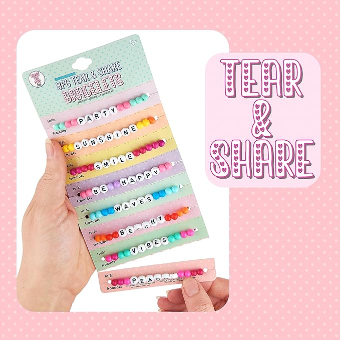 Expressions 16pc Tear & Share Bracelets w/ PASTEL Beads - Novelty Message Bracelets To Share With Friends, Colorful Letter Beaded Bracelets, Shareable Party Favor Jewelry For Kids And Teens