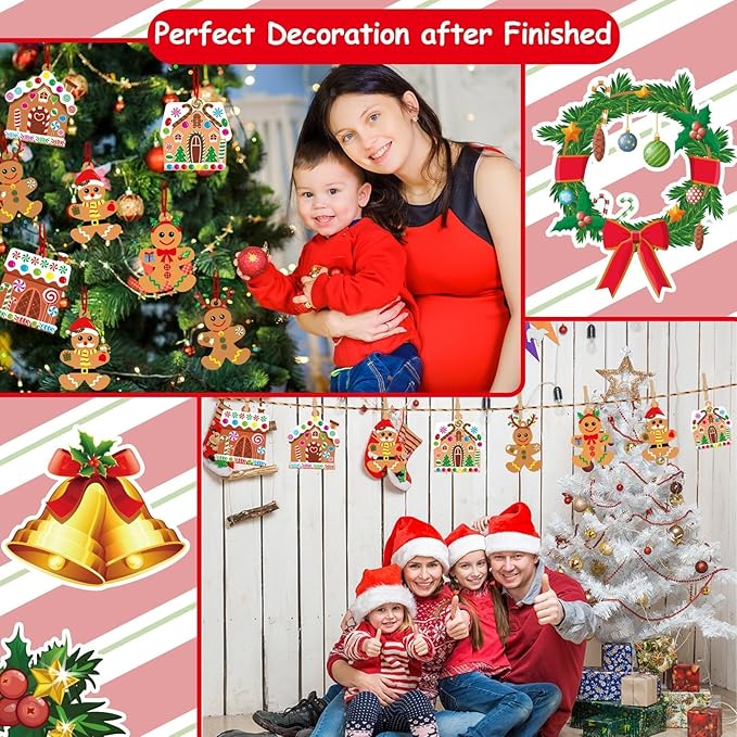 36 Sets Christmas DIY Art Craft Kits Gingerbread Men and House Ornament Art Sets Winter Christmas Stickers Arts and Crafts Bulk for Kids Winter Holiday Xmas Classroom Activities Games Party Decoration