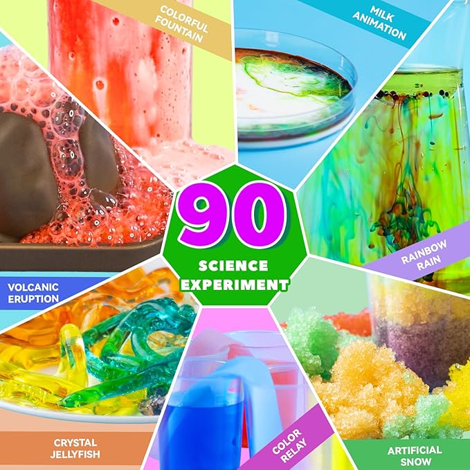 90 Lab Experiments Science Kit for Kids, STEM Activities Educational Scientist Toys Gifts for Age 6-12 Year Old Boys Girls, Chemistry and Physics Set Toys, Volcano Eruption