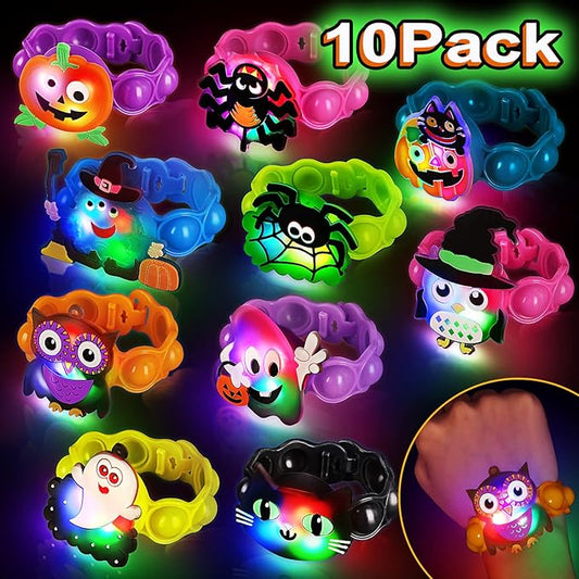 Halloween LED Light Up Bracelets for Kids 10 Pcs Halloween Party Favors Treats Prizes Halloween Toys Gifts for Goody Bag Stuffers Halloween Toys for Goody Bag Fillers Glow in The Dark Party Supplies