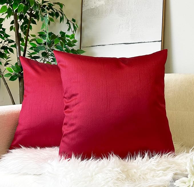 Aiking Home 24x24 Inches Faux Silk Square European Shams, Zipper Closure, Red (Set of 2)