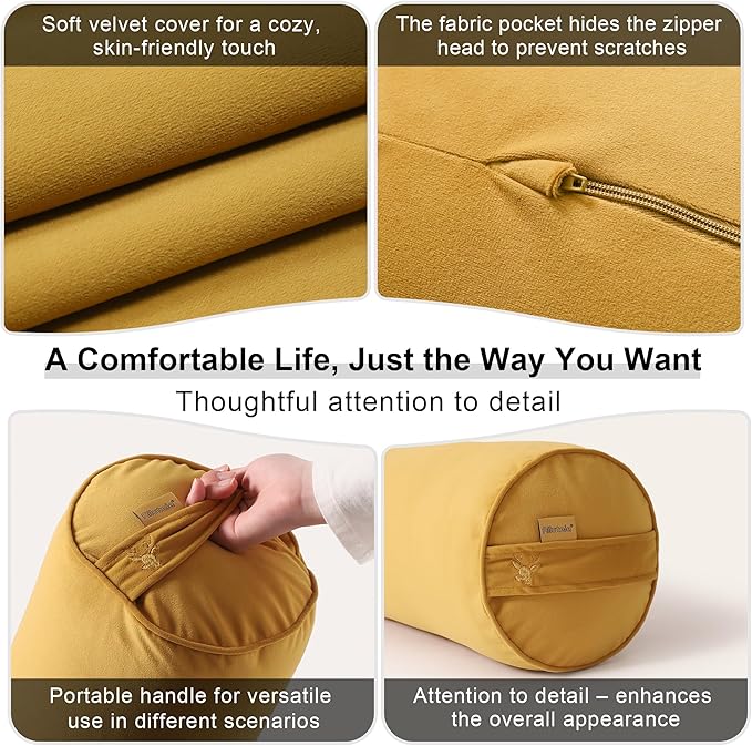 Bolster Pillow for Bed – Long Round Body Pillow for Adults, Cuddle Pillow for Sleeping, Full-Length Support,47.24 x 7.87 Inches,Honey Yellow