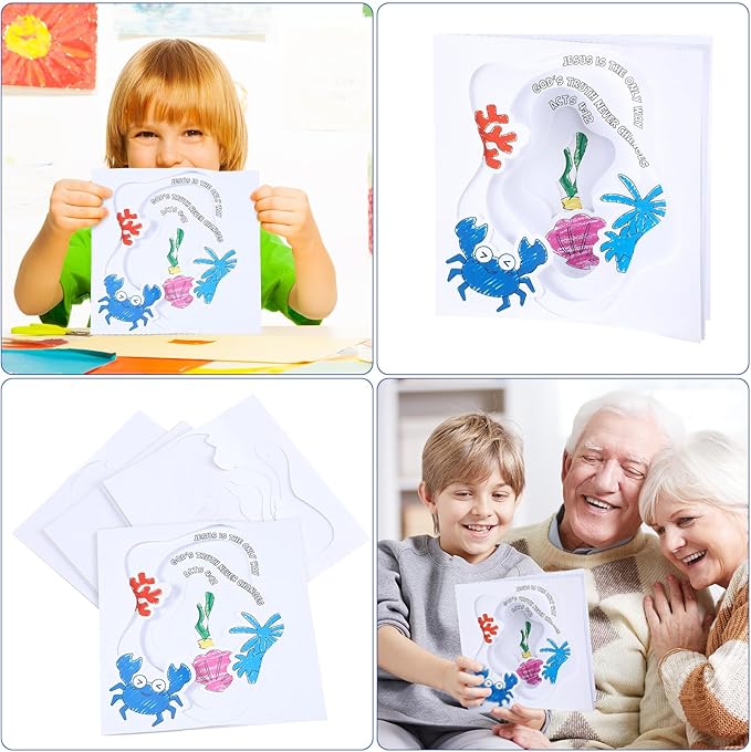 Affrolling 24 Sets Kids VBS 2025 Broken Rock Beach Tide Pool Book Craft Pack Bible Craft Books Christian Bible Stories Coloring Book for Kids Activity Bible Theme DIY Art Drawing Book Game School