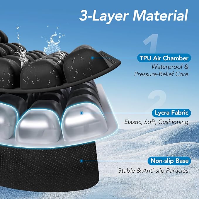 Air Inflatable Travel Seat Cushion, Portable Breathable Comfort Cushion, 56 Air Bubble Design for Airplane, Car, Office Chairs & Home Living – Lightweight & Ergonomic Support,18” x 16”