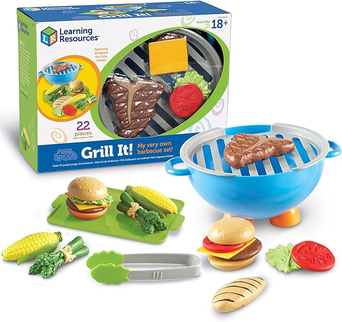 Learning Resources New Sprouts Grill It! Barbecue Set - 22 Piece Set, Ages 18+ Months Toddler Learning Toys, Preschool Toys, Pretend Play Food, Outdoor Play Food Toys