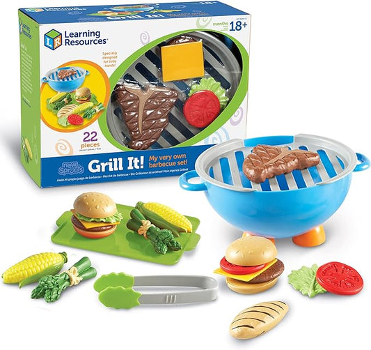 Learning Resources New Sprouts Grill It! Barbecue Set - 22 Piece Set, Ages 18+ Months Toddler Learning Toys, Preschool Toys, Pretend Play Food, Outdoor Play Food Toys