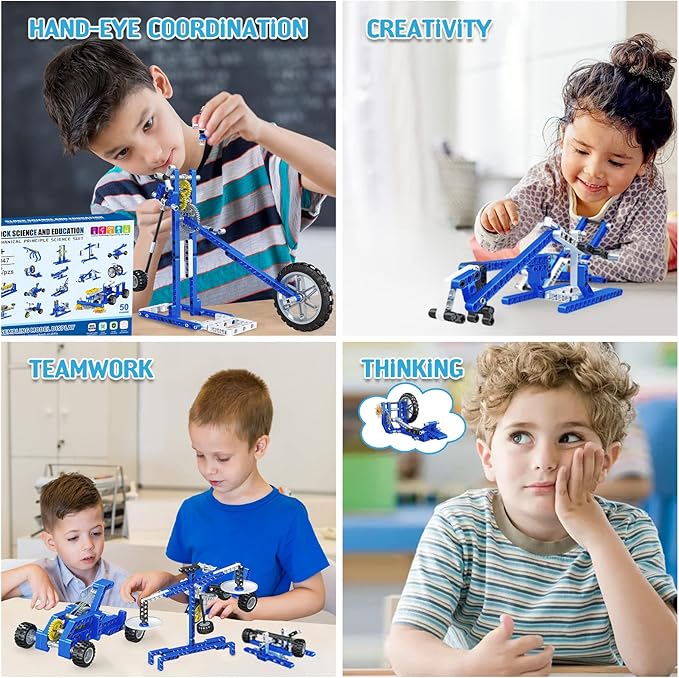 Mechanical Building Toys for Boys Age 8-12, 50 STEM Projects for Kids Ages 8-12 with 325 PCS Building Blocks, STEM Toys for 6 7 8 9 10 Year Old Boys, Science Kit Birthday Xmas Gifts for Kids 6+